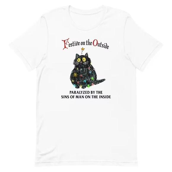 Other - Festive Outside Paralyzed Inside Funny Meme Humor Retro Graphic Quote T Shirt